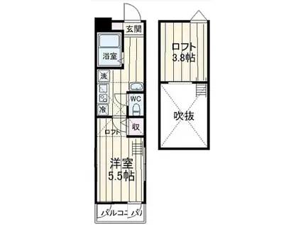ルシェネⅢ(1K/2階)の間取り写真