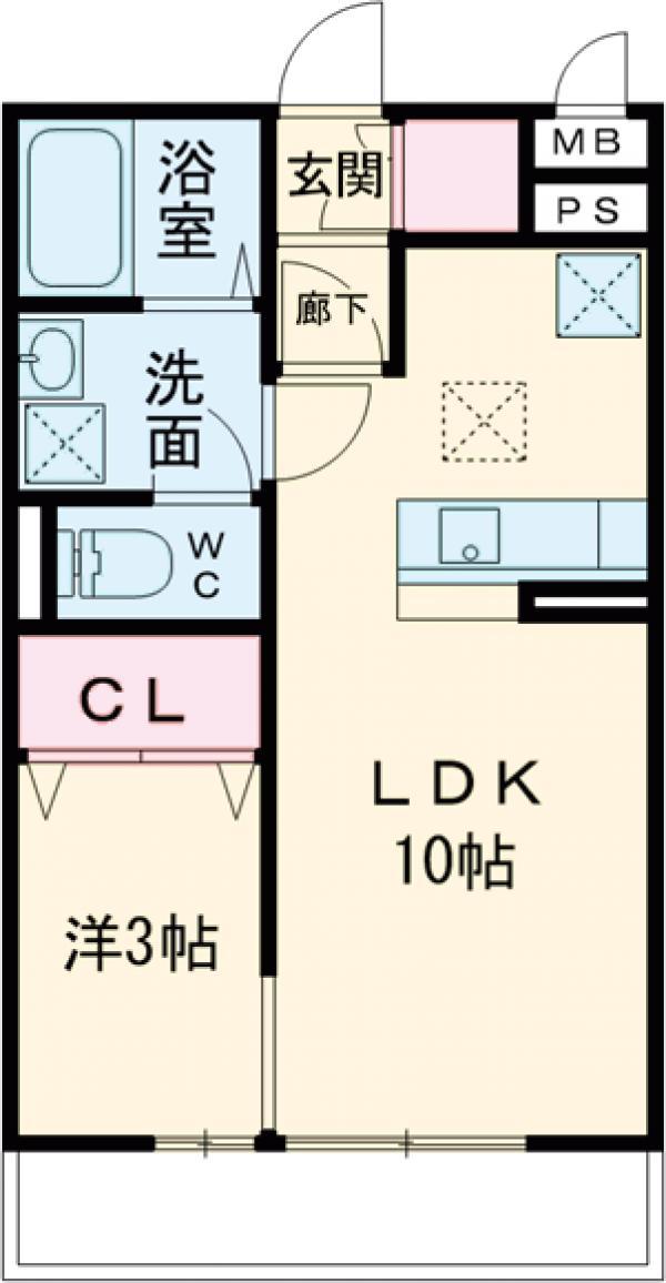 プロムナード 2棟(1LDK/2階)の間取り写真
