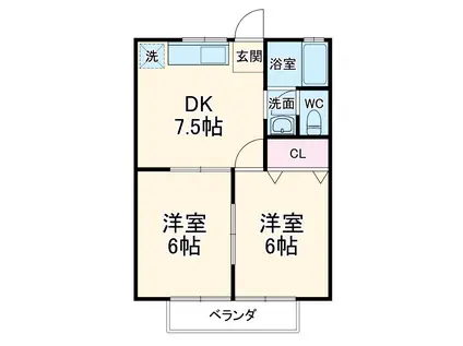 コーポラスエビナA(2DK/2階)の間取り写真