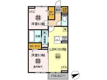 IDEALⅡ(2LDK/2階)の間取り写真