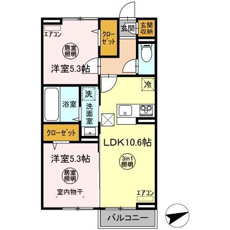 IDEALⅡ(2LDK/1階)の間取り写真
