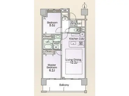 ロイヤルパークス新田(2LDK/6階)の間取り写真