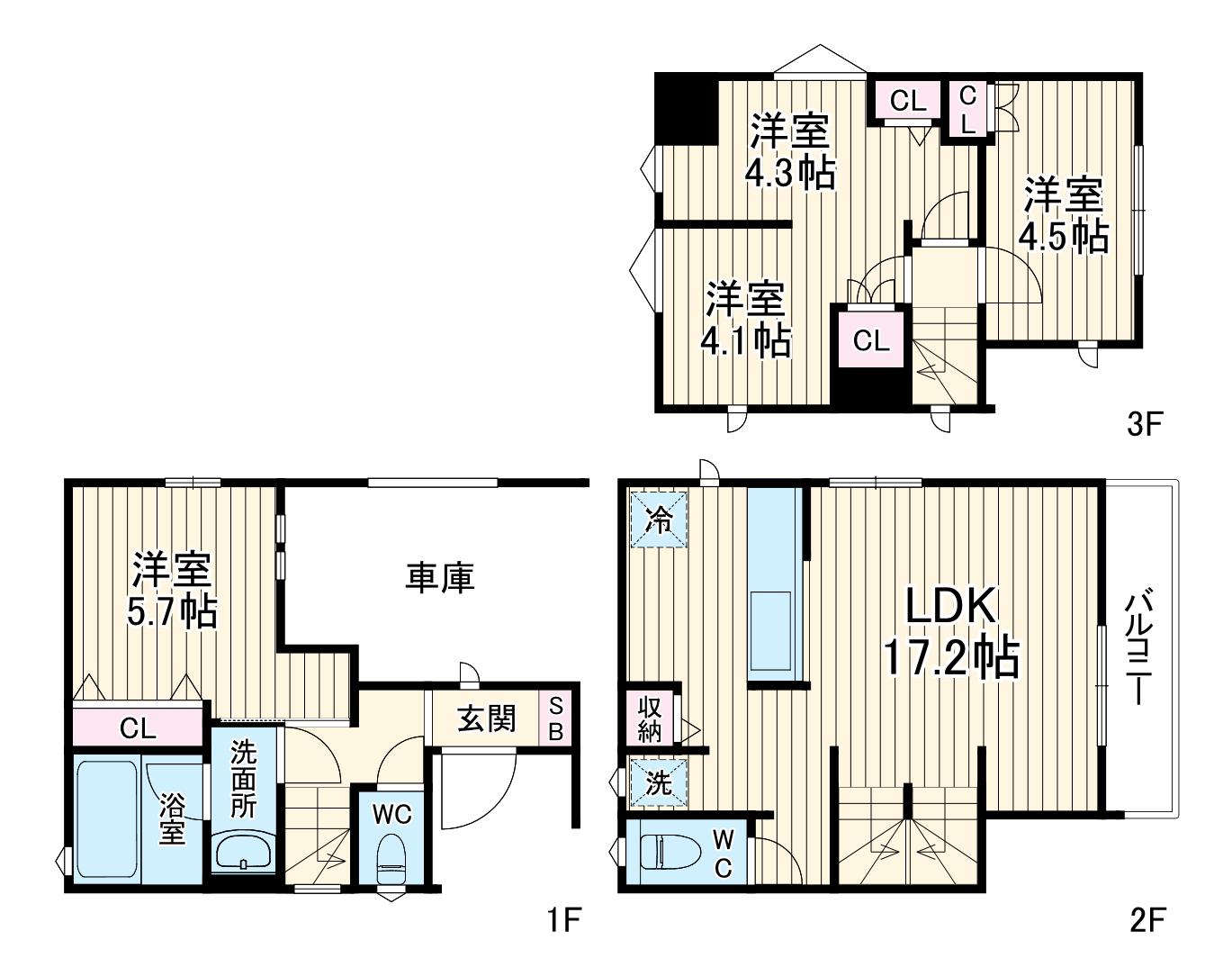 総武・中央緩行線 東船橋駅 徒歩4分 3階建 築6年(3LDK)の間取り写真