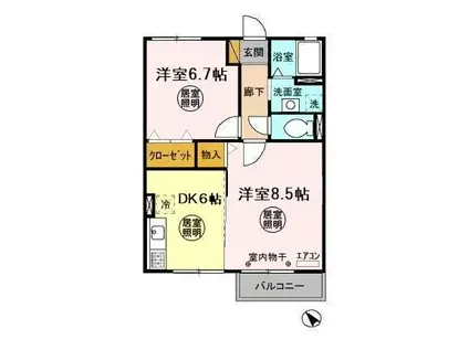 メゾンエクレール A(2DK/2階)の間取り写真