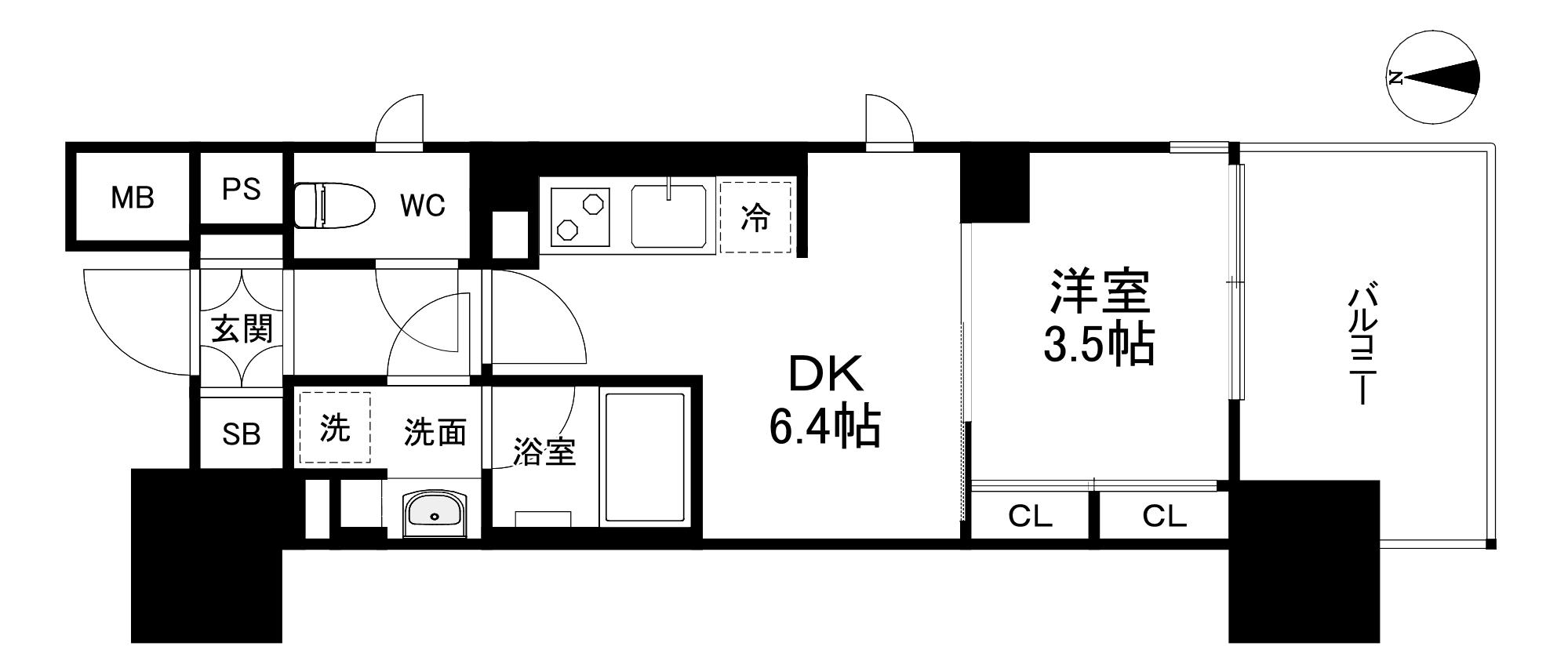アーバンドルフ天満(1DK/10階)の間取り写真