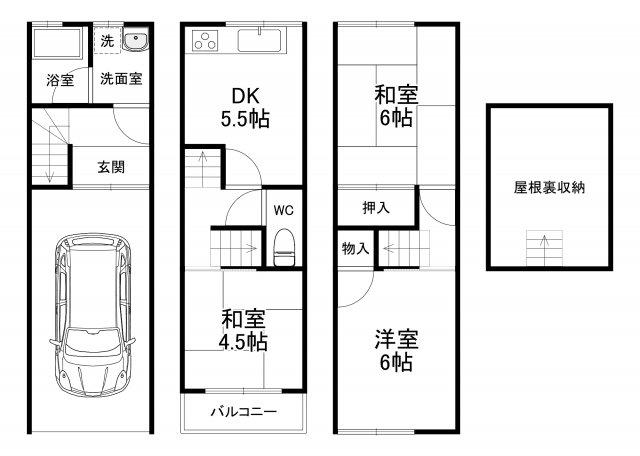 寝屋川ガレージ付テラス(3DK)の間取り写真