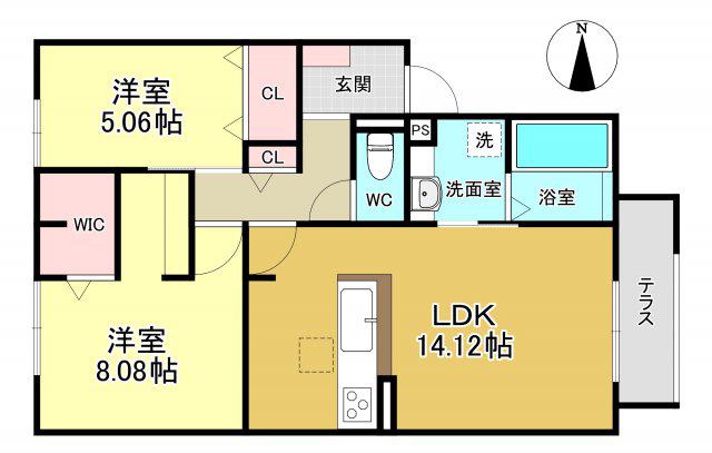 アベニール(2LDK/1階)の間取り写真