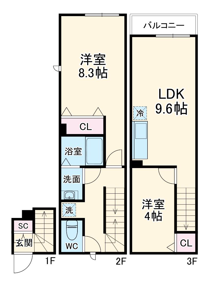 ミハス中浦和(2DK/2階)の間取り写真