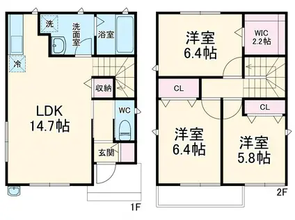 東海道本線 藤沢駅 バス乗車時間：12分 渡内会館バス停で下車 徒歩8分 2階建 築3年(3LDK)の間取り写真