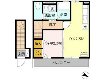 エスタシオン(1LDK/2階)の間取り写真
