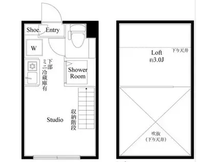 ハーモニーテラス久我山(ワンルーム/2階)の間取り写真