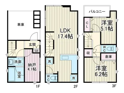 東海道本線 茅ケ崎駅 徒歩16分 3階建 築1年(2SLDK)の間取り写真