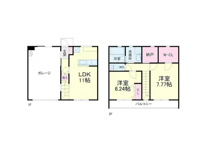 ガレージルビナスA(2LDK/1階)の間取り写真