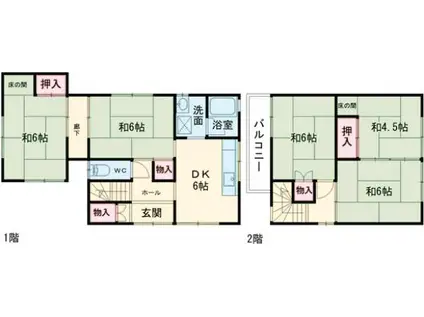 山陰本線 綾部駅 徒歩21分 2階建 築47年(5DK)の間取り写真