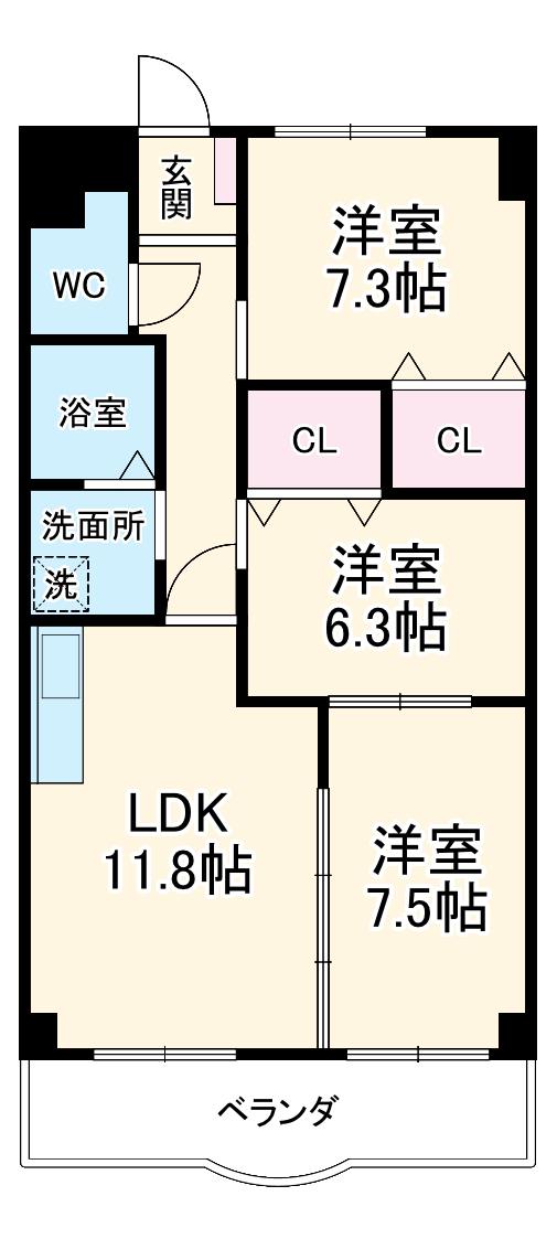 ロイヤル芝原 北館(3LDK/4階)の間取り写真