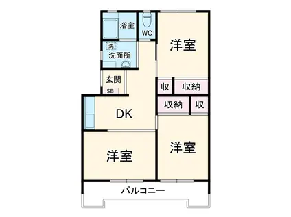 汲沢西団地1号棟(3DK/5階)の間取り写真