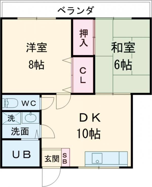 ライフメイト高徳 2番館(2DK/2階)の間取り写真