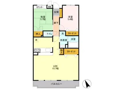 セルリア春日部B(2LDK/2階)の間取り写真