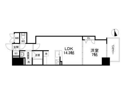 リアライズ天満橋(1LDK/2階)の間取り写真
