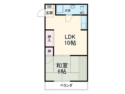 若葉ハイツ(1LDK/4階)の間取り写真