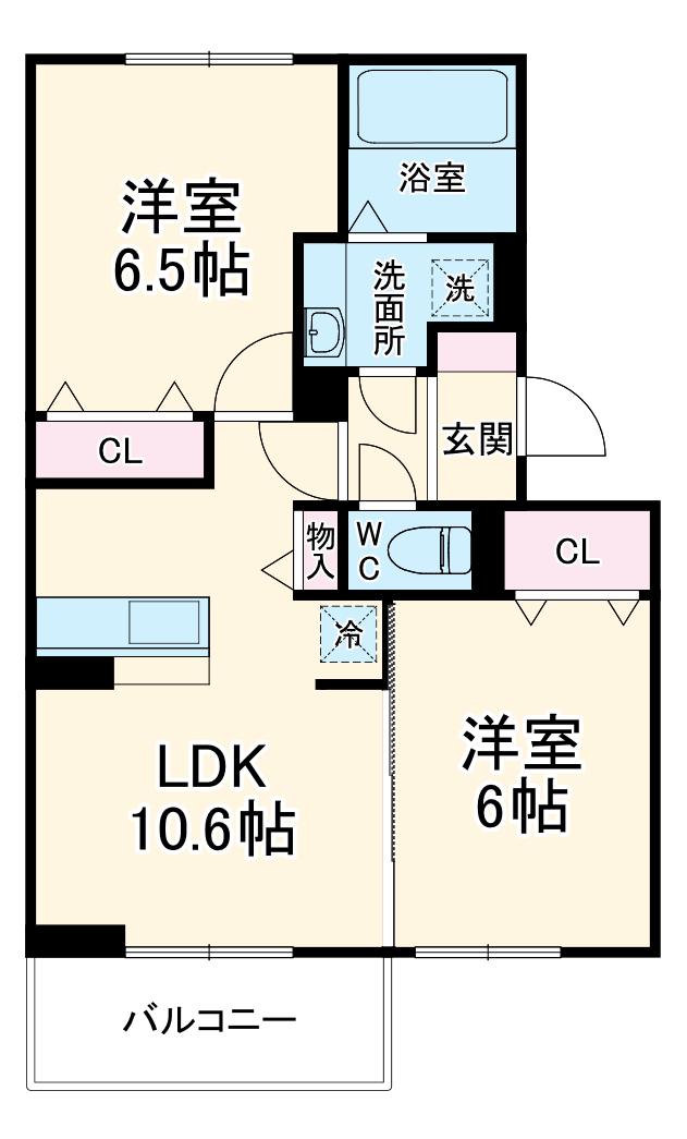 ヒルズ石和 B棟(2LDK/3階)の間取り写真