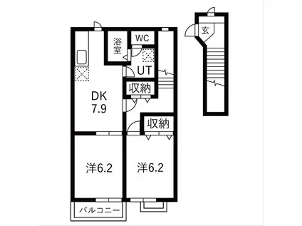 WERDEN JUENESSE B(2DK/2階)の間取り写真