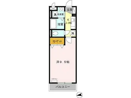 パウロニア(1K/3階)の間取り写真