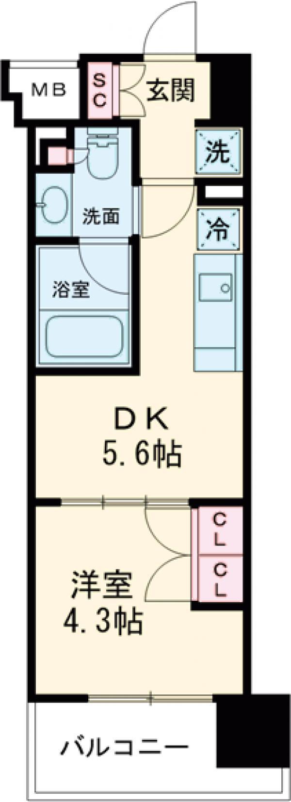 ザ・パークハビオ上北沢(1DK/7階)の間取り写真