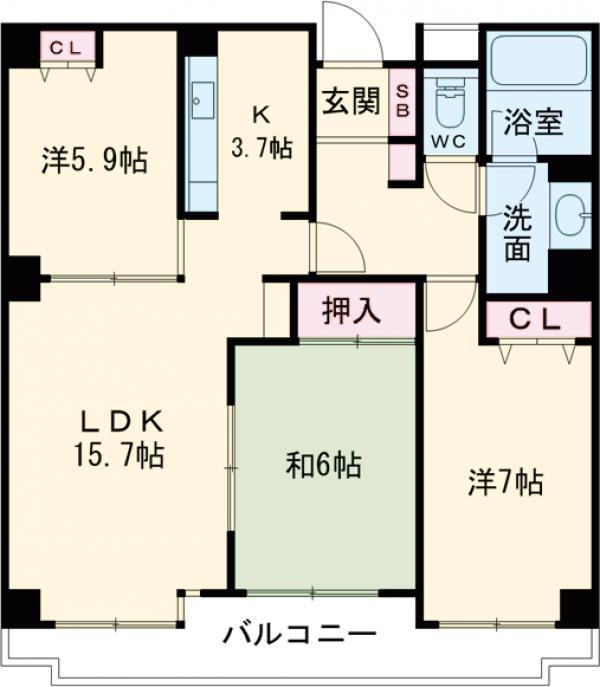 シンフォニア高崎城址(3LDK/6階)の間取り写真