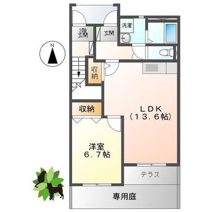 御殿場線 御殿場駅 バス乗車時間：15分 善竜寺バス停で下車 徒歩9分 2階建 築16年(1LDK/1階)の間取り写真