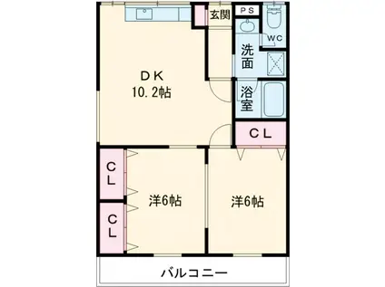 わかばハイツA(2LDK/2階)の間取り写真