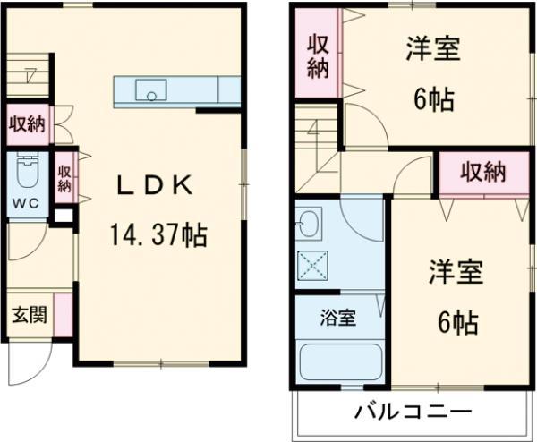 セントフィオーレ西山天王山(2LDK/2階)の間取り写真
