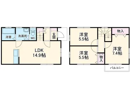 高崎線 北本駅 徒歩18分 2階建 築4年(3LDK)の間取り写真