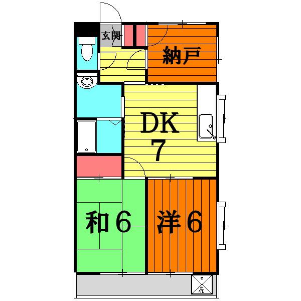 オオツキアパート(2SDK/3階)の間取り写真