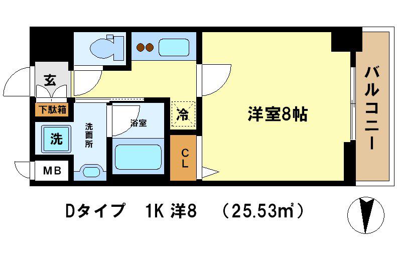 アスヴェル京都堀川高辻(1K/2階)の間取り写真