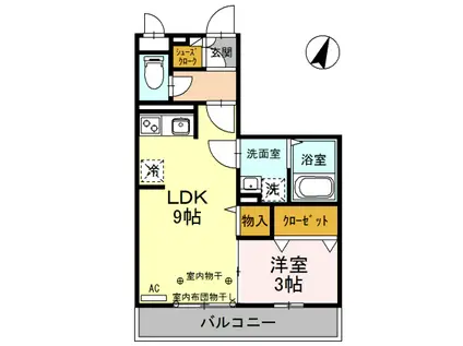 メルヴェーユ八潮中央B(1LDK/2階)の間取り写真