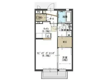 ヴァンクール Ⅱ(1SK/2階)の間取り写真