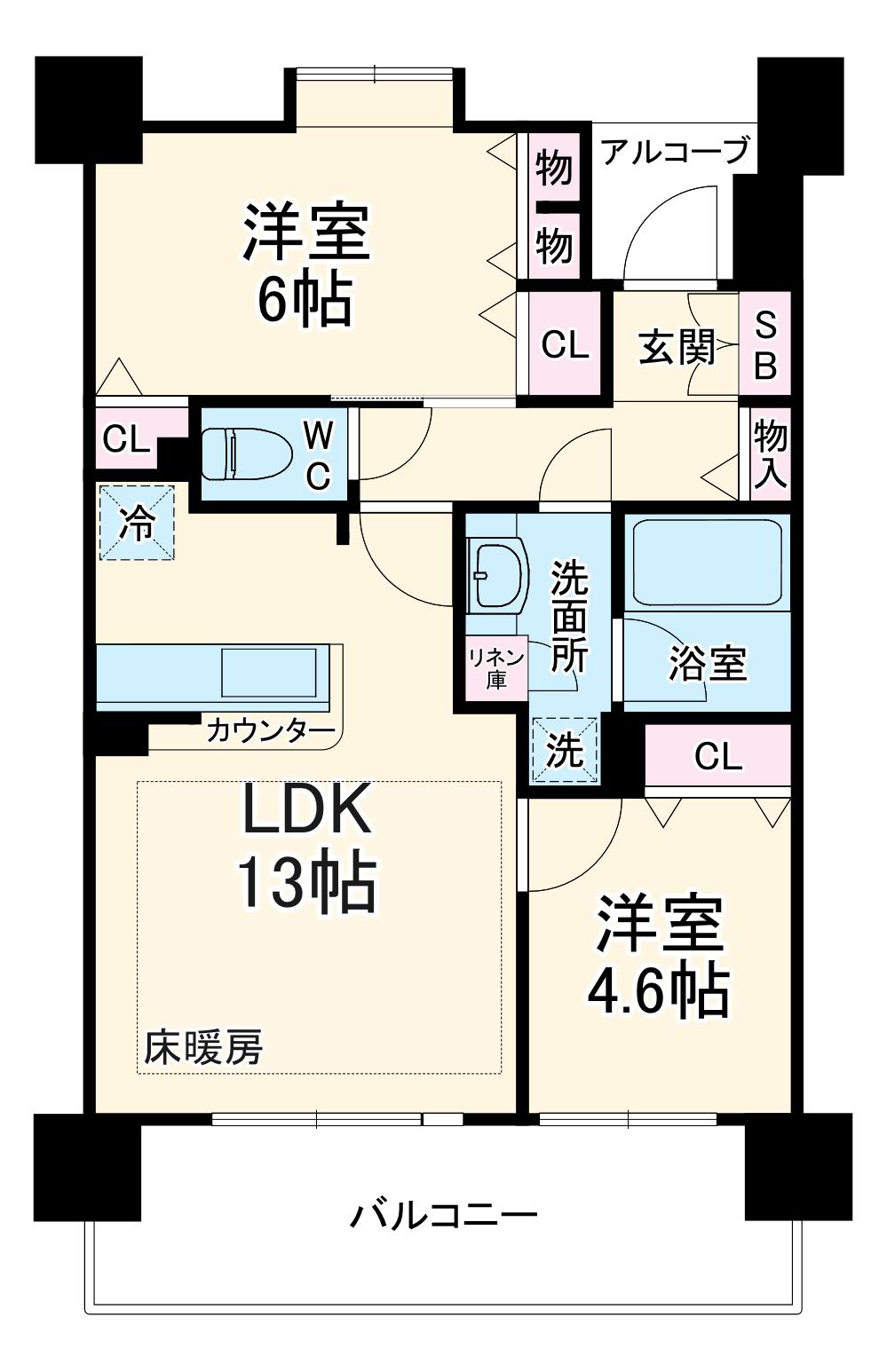 サニーグランド浦和岸町(2LDK/8階)の間取り写真