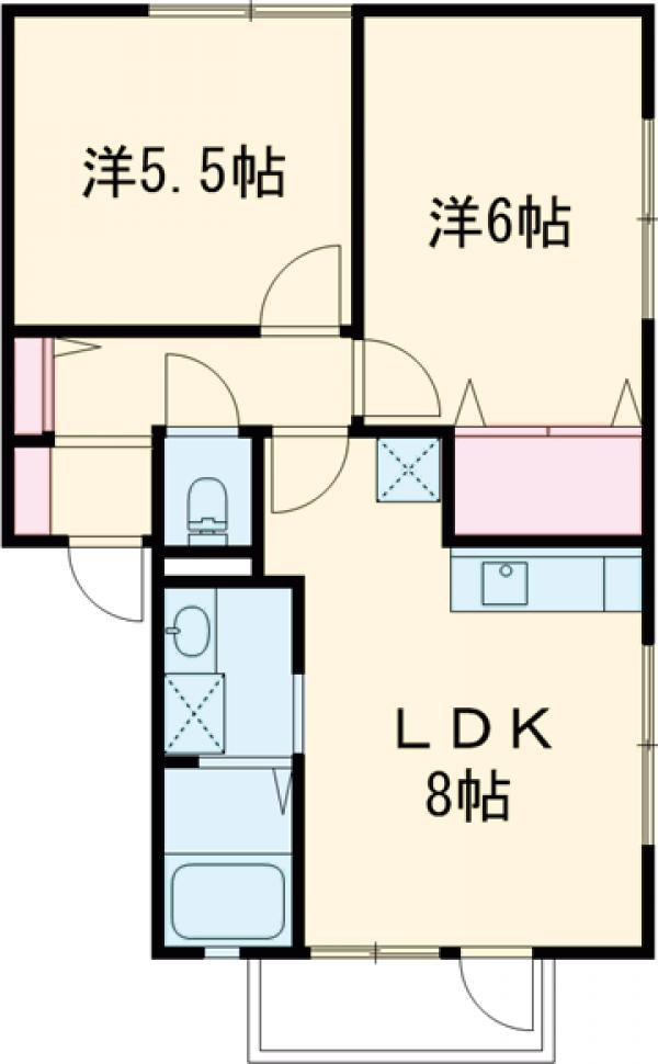 レーベンⅠ(2LDK/2階)の間取り写真