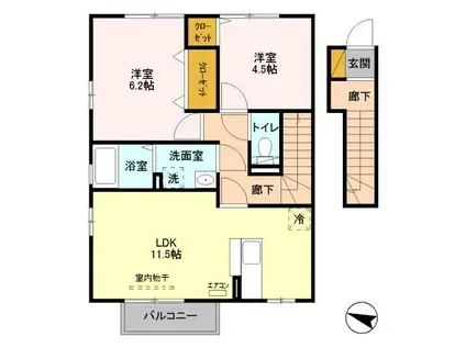 ウィルビューE(2LDK/2階)の間取り写真