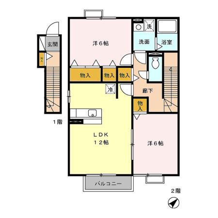 チェリーコートⅠ(2LDK/2階)の間取り写真