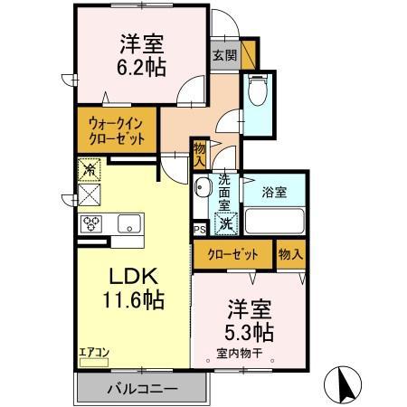 ピースウッド Ⅰ(2LDK/1階)の間取り写真