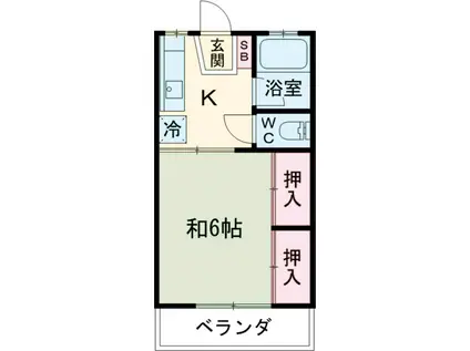 ネギビレッヂ(1K/2階)の間取り写真