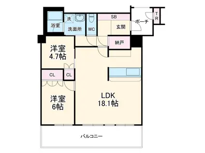 グランドメゾン京町堀タワー(2LDK/13階)の間取り写真