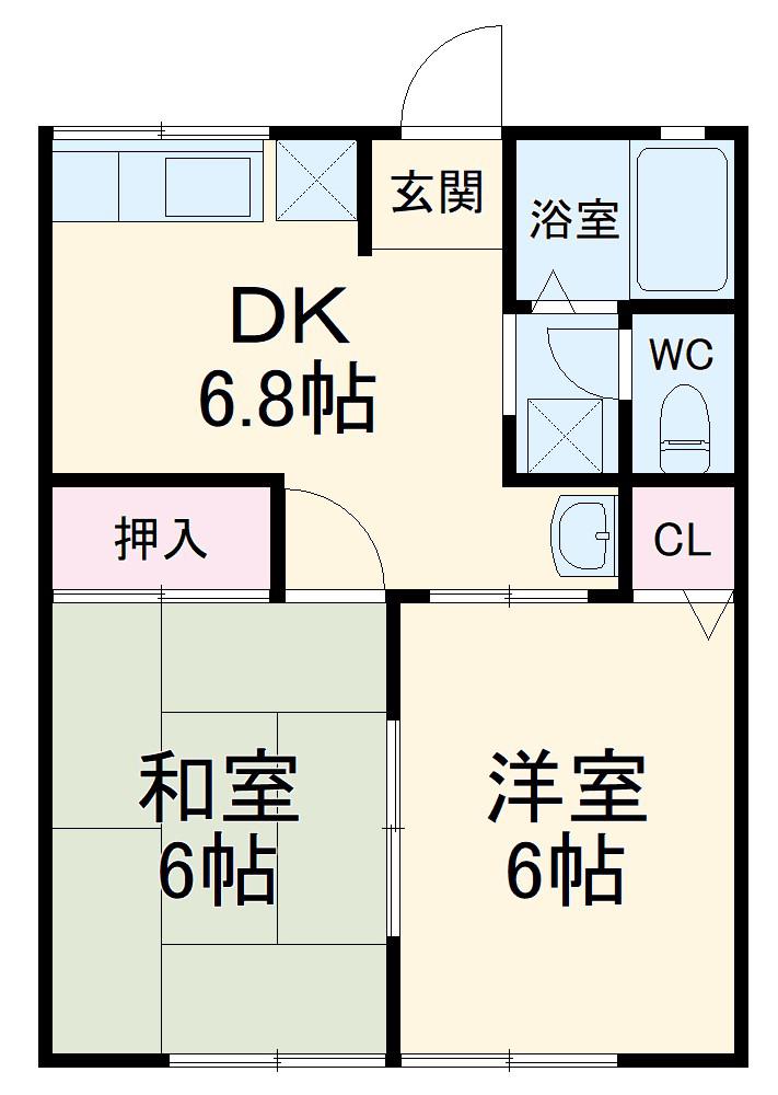 ベルメゾンB棟(2DK/2階)の間取り写真