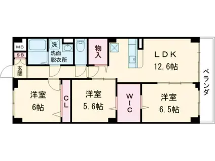 PLACIDES(3LDK/1階)の間取り写真