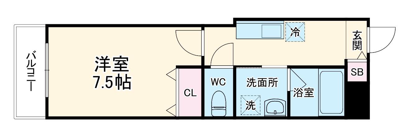 グランレブリー烏丸御池(1K/2階)の間取り写真