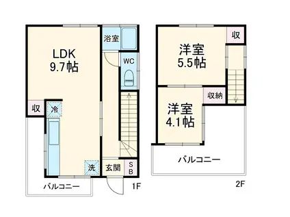 西武鉄道新宿線 狭山市駅 徒歩26分 2階建 築49年(2LDK)の間取り写真