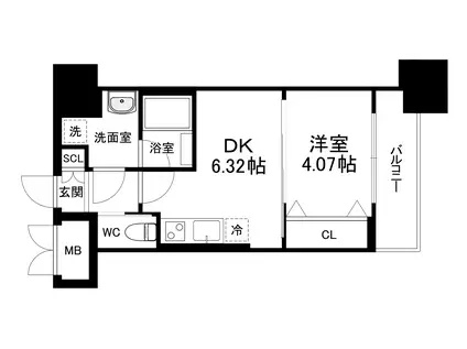 VINOプレジオ本町(1DK/13階)の間取り写真