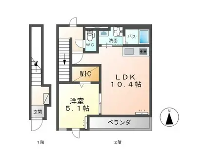 サンキエム(1LDK/2階)の間取り写真